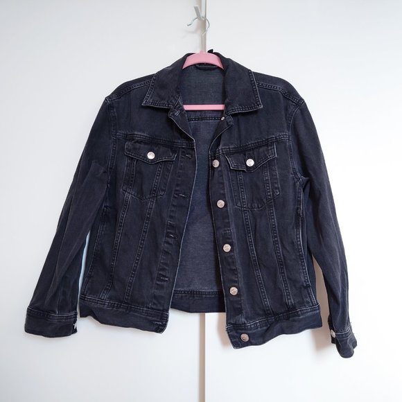 H&M Black Denim Jean Jacket Button Front in XS - Picture 5 of 11